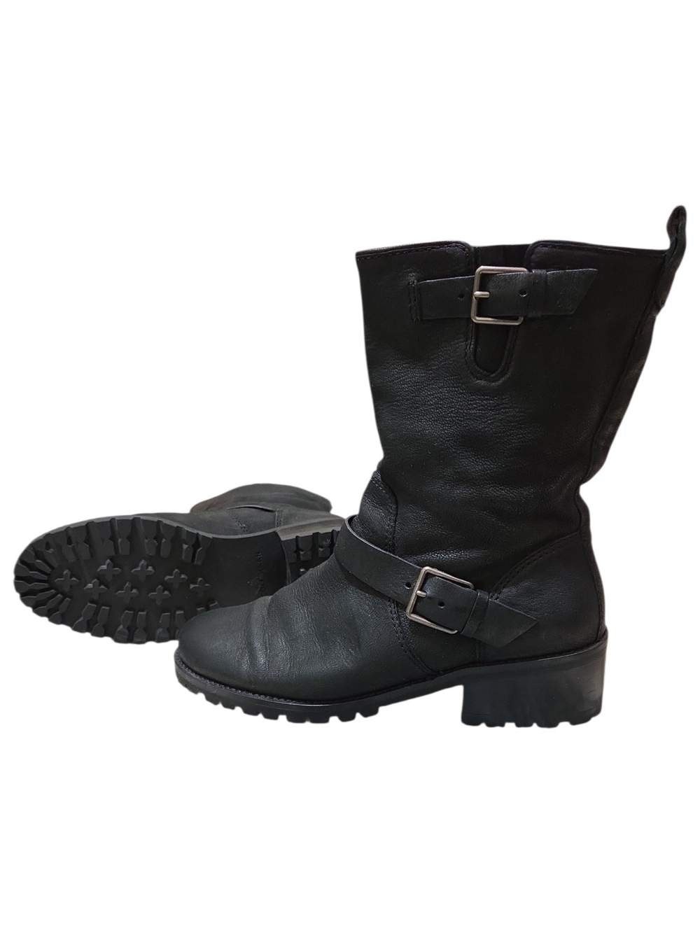 Cole Haan Black Leather Buckle Mid-Calf Combat Boots 9B